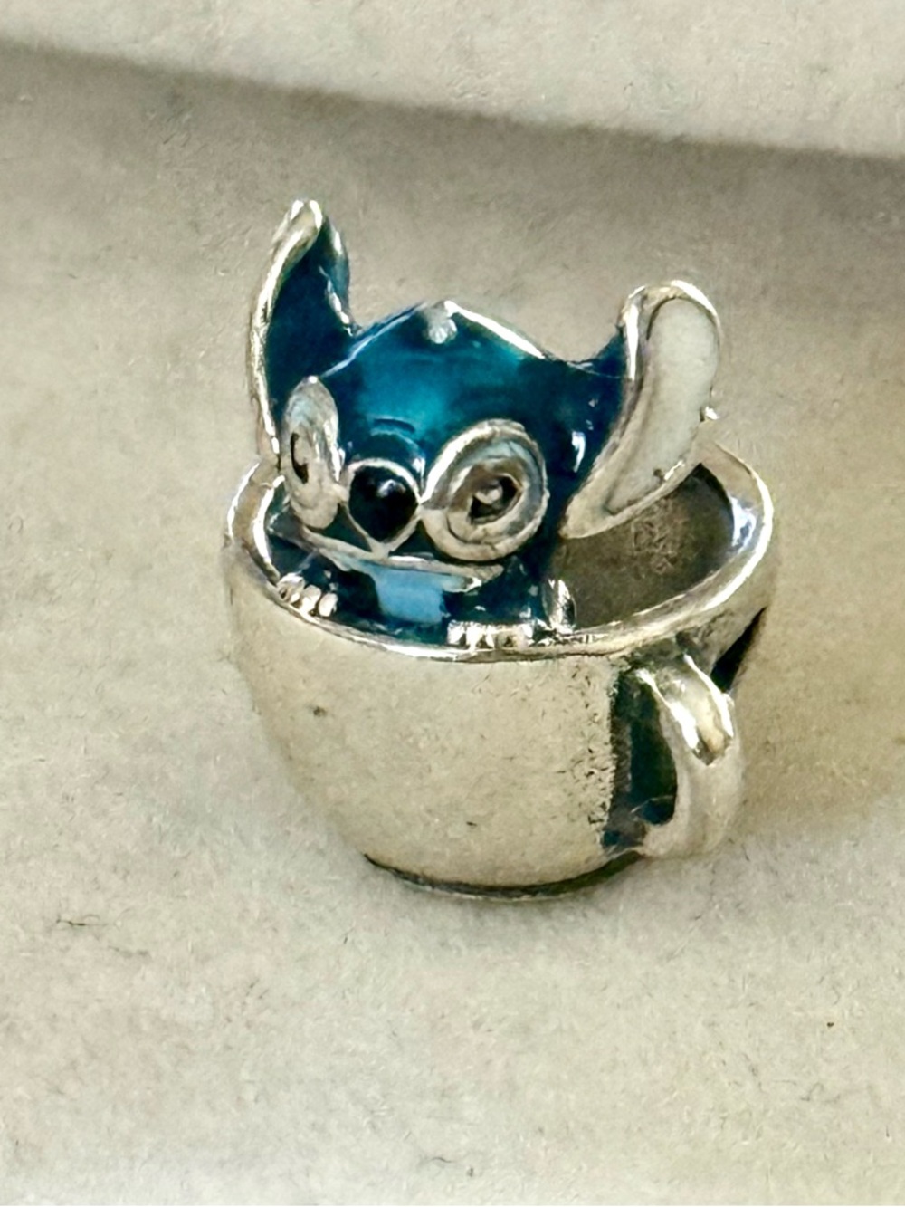 Blue Stitch in a silver Teacup Charm fit Pandora bracelets